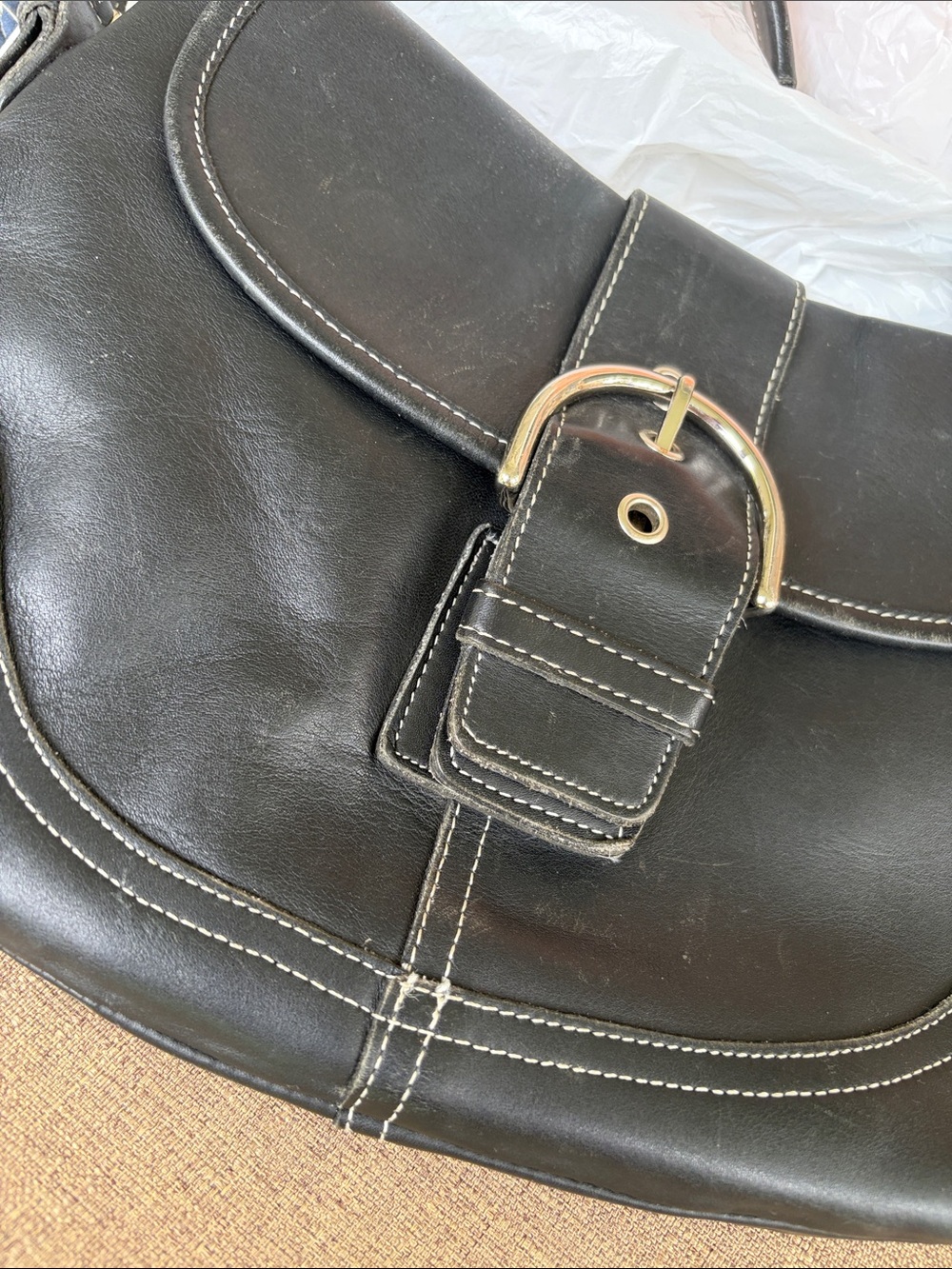 Vintage Coach Soho 9248 Black Leather Shoulder Bag Y2K Buckle Flap Purse - Picture 14 of 16